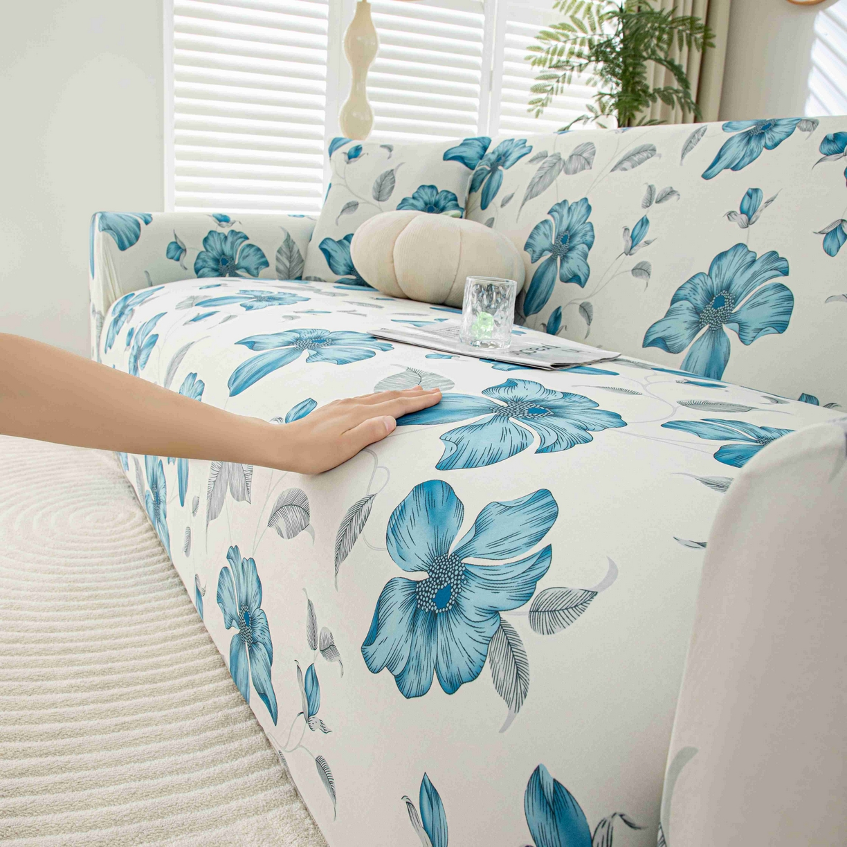 91家纺网 家纺一手货源 找家纺 沐沐家纺 2026春夏新款冰丝印花沙发套 花韵