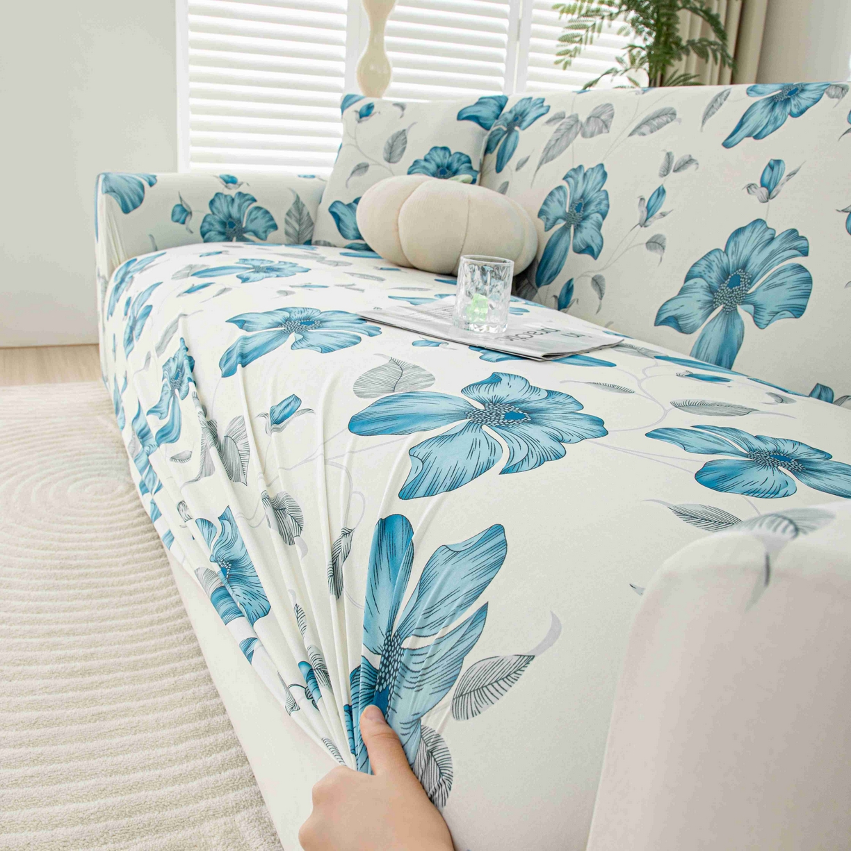 91家纺网 家纺一手货源 找家纺 沐沐家纺 2026春夏新款冰丝印花沙发套 花韵