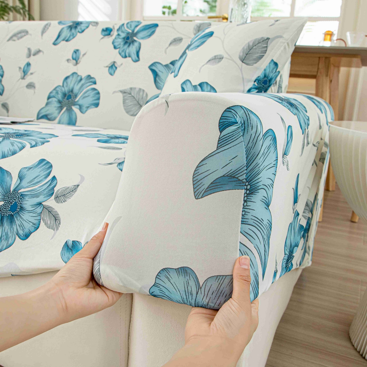 91家纺网 家纺一手货源 找家纺 沐沐家纺 2026春夏新款冰丝印花沙发套 花韵