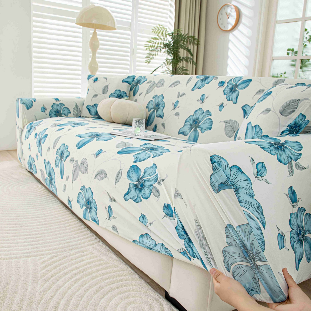 91家纺网 家纺一手货源 找家纺 沐沐家纺 2026春夏新款冰丝印花沙发套 花韵