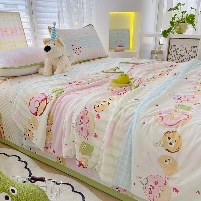 91家纺网 家纺一手货源 找家纺 赫梵茜 2025春夏新款锦氨凉感丝冰皮软席床盖夏被夏凉被空调被四件套