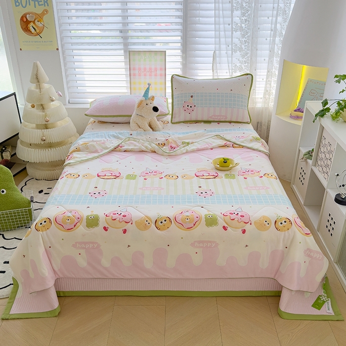 91家纺网 家纺一手货源 找家纺 赫梵茜 2025春夏新款锦氨凉感丝冰皮软席床盖夏被夏凉被空调被四件套