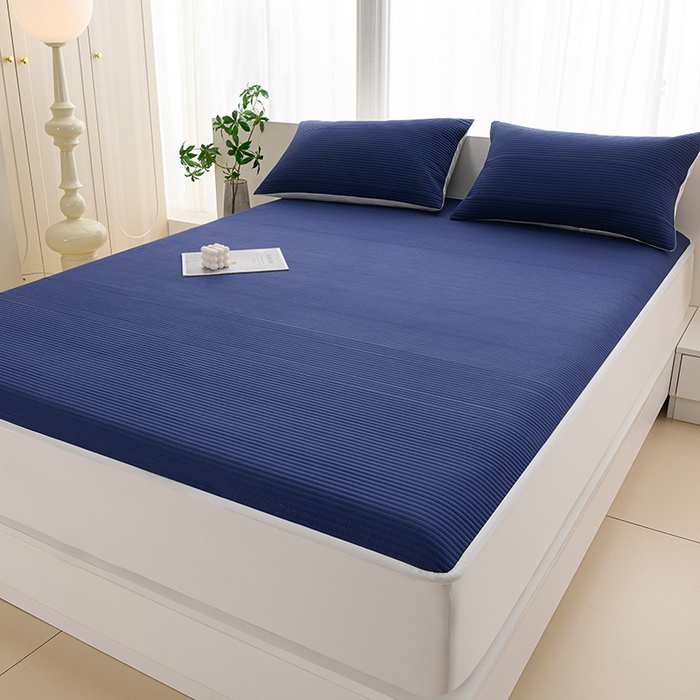 91家纺网 家纺一手货源 找家纺 圣楚家纺 2025新款亲肤舒适云朵夹棉床笠 素色-蓝