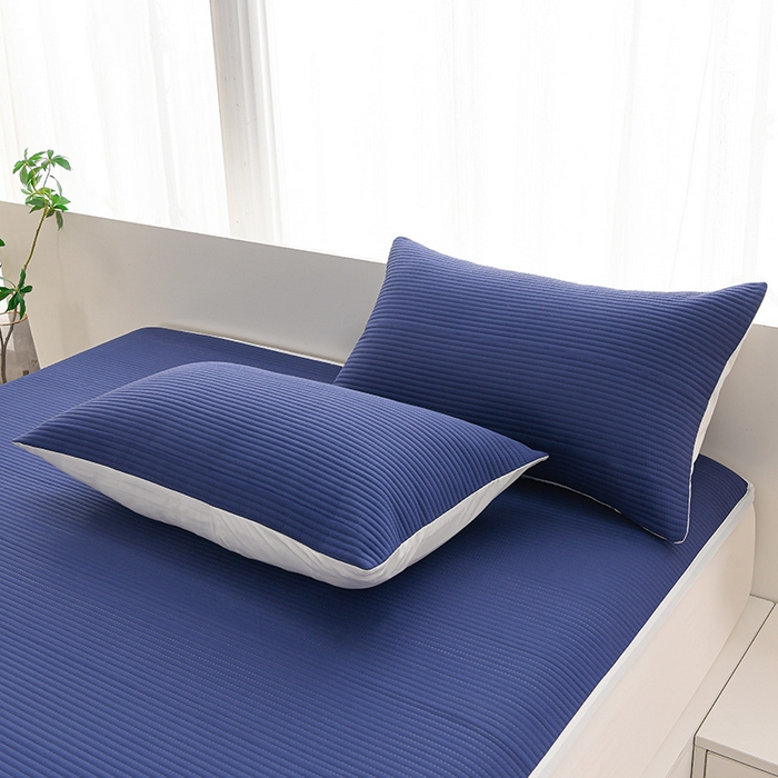 91家纺网 家纺一手货源 找家纺 圣楚家纺 2025新款亲肤舒适云朵夹棉床笠 素色-蓝