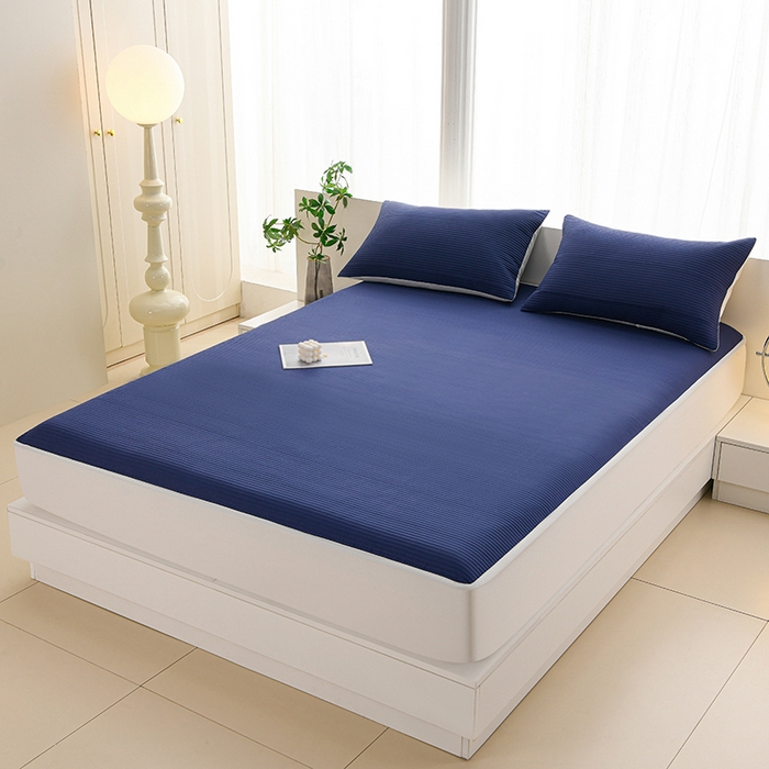 91家纺网 家纺一手货源 找家纺 圣楚家纺 2025新款亲肤舒适云朵夹棉床笠 素色-蓝