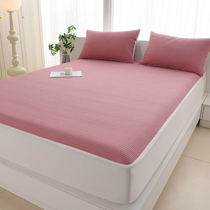 91家纺网 家纺一手货源 找家纺 圣楚家纺 2025新款亲肤舒适云朵夹棉床笠 素色-豆沙