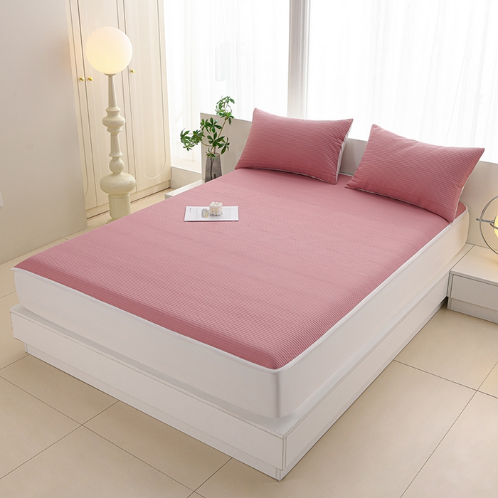 91家纺网 家纺一手货源 找家纺 圣楚家纺 2025新款亲肤舒适云朵夹棉床笠 素色-豆沙