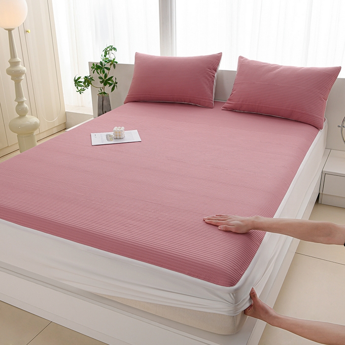 91家纺网 家纺一手货源 找家纺 圣楚家纺 2025新款亲肤舒适云朵夹棉床笠 素色-豆沙