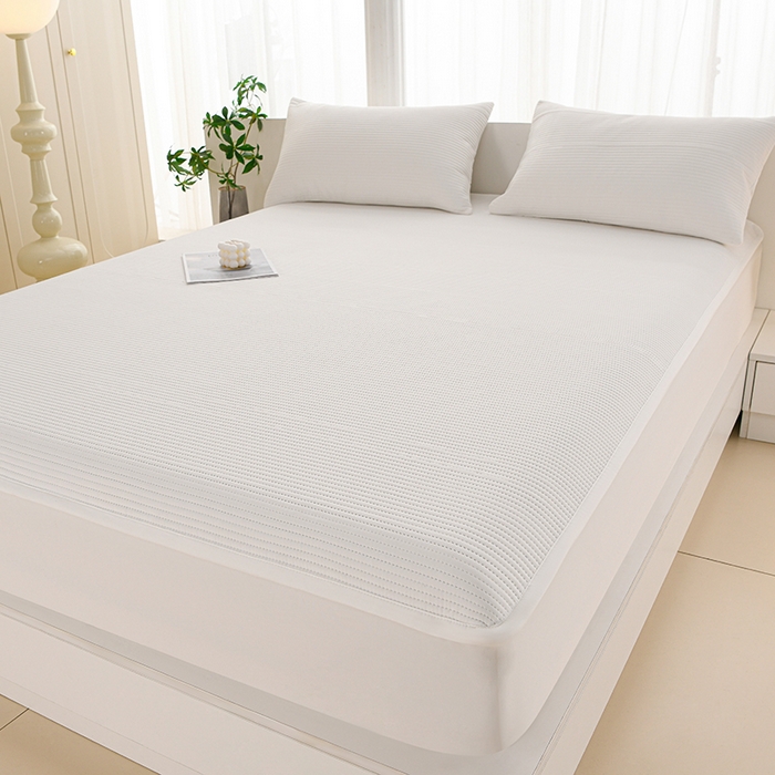 91家纺网 家纺一手货源 找家纺 圣楚家纺 2025新款亲肤舒适云朵夹棉床笠 素色-白