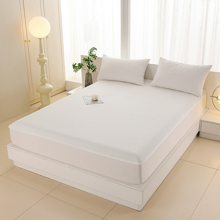 91家纺网 家纺一手货源 找家纺 圣楚家纺 2025新款亲肤舒适云朵夹棉床笠 素色-白