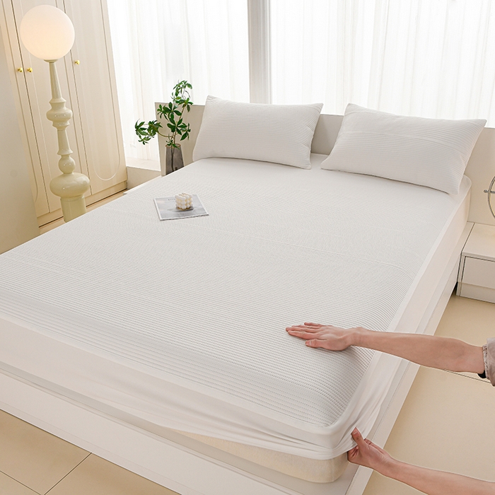 91家纺网 家纺一手货源 找家纺 圣楚家纺 2025新款亲肤舒适云朵夹棉床笠 素色-白