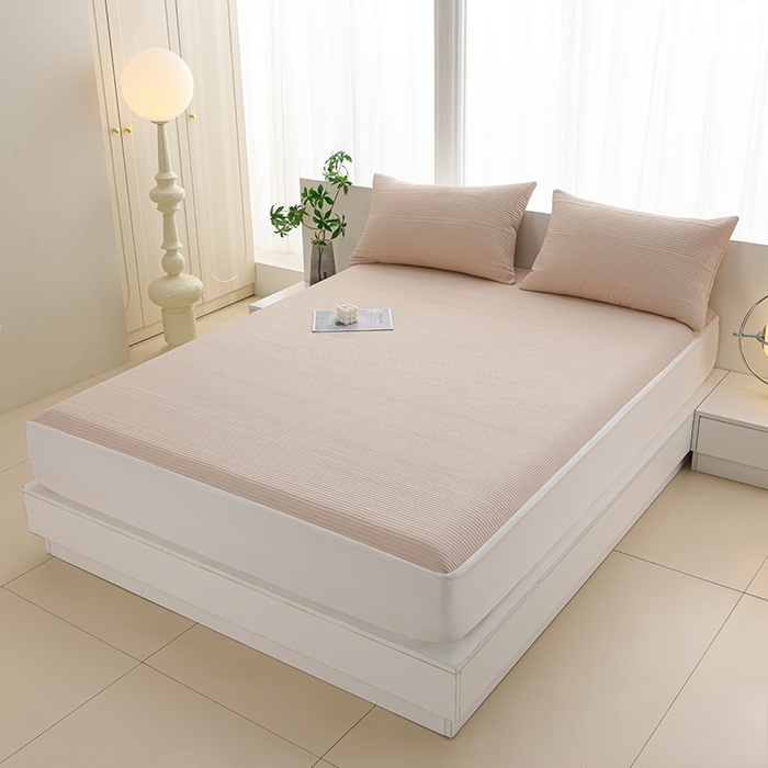 91家纺网 家纺一手货源 找家纺 圣楚家纺 2025新款亲肤舒适云朵夹棉床笠 素色-咖