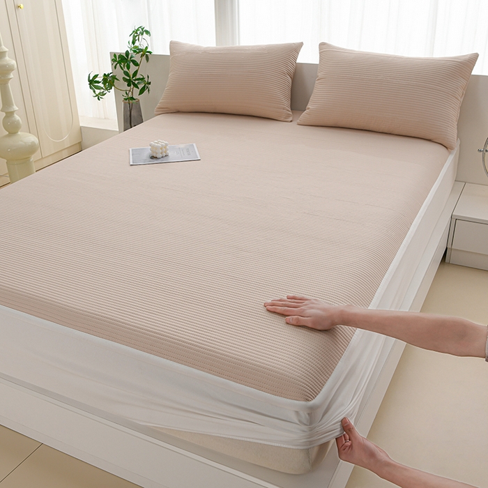 91家纺网 家纺一手货源 找家纺 圣楚家纺 2025新款亲肤舒适云朵夹棉床笠 素色-咖