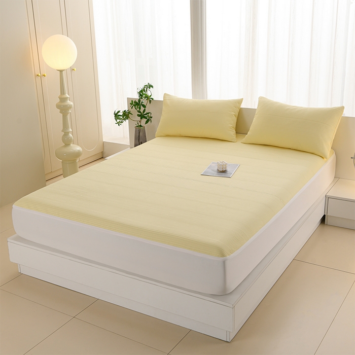 91家纺网 家纺一手货源 找家纺 圣楚家纺 2025新款亲肤舒适云朵夹棉床笠 素色-黄