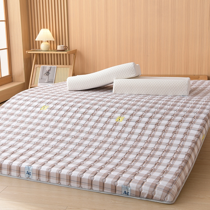 91家纺网 家纺一手货源 找家纺 美克家居 2025新款水洗棉抗压纤维棉科技床垫学生床垫 格子豆沙