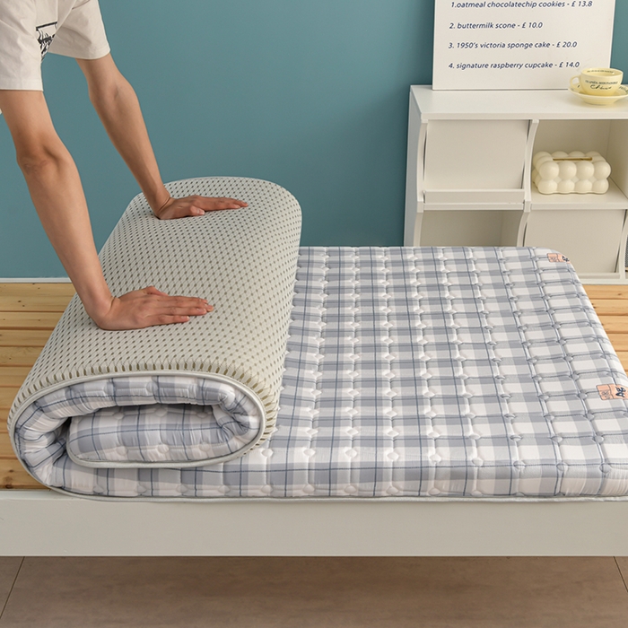 91家纺网 家纺一手货源 找家纺 美克家居 2025新款水洗棉抗压纤维棉科技床垫学生床垫 格子蓝