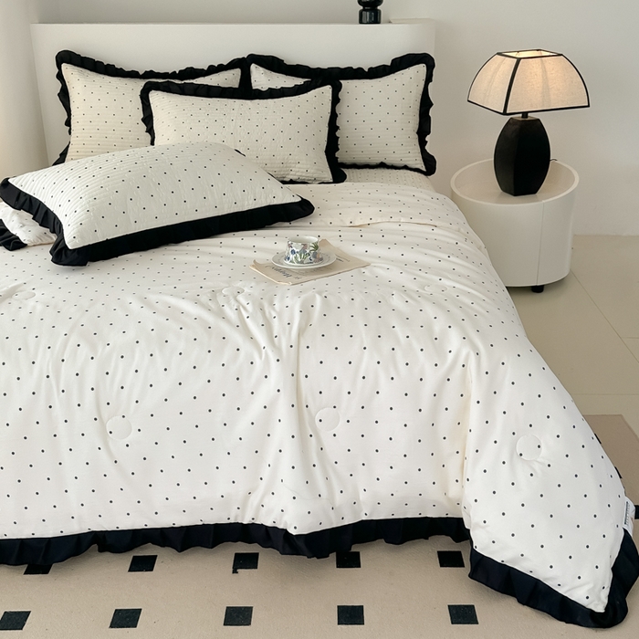 91家纺网 家纺一手货源 找家纺 同田家纺 2025新款A类水洗棉床盖夏被四件套 波点