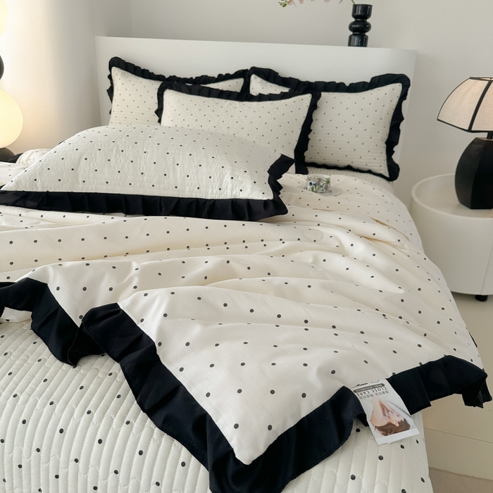 91家纺网 家纺一手货源 找家纺 同田家纺 2025新款A类水洗棉床盖夏被四件套 波点