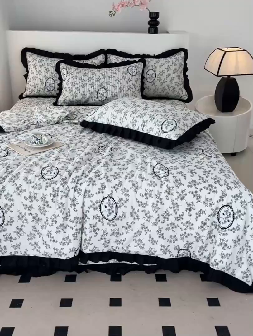 91家纺网 家纺一手货源 找家纺 同田家纺 2025新款A类水洗棉床盖夏被四件套 花香