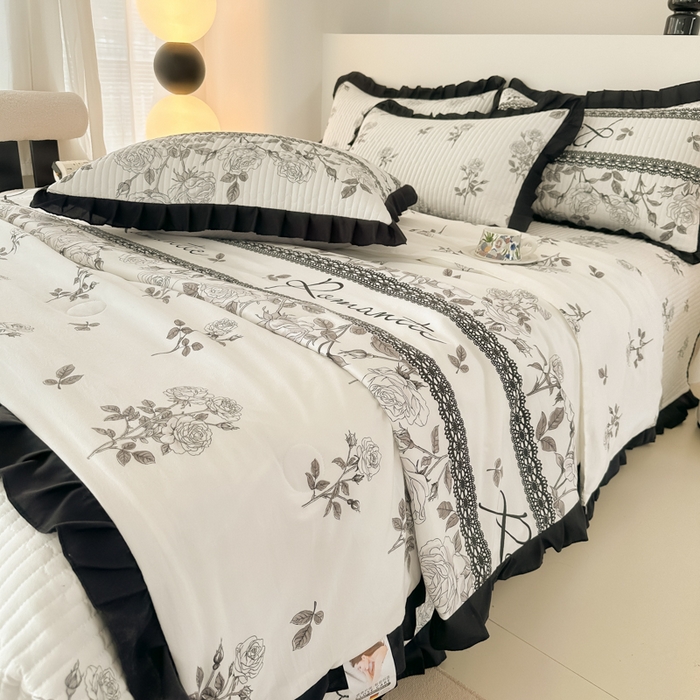 91家纺网 家纺一手货源 找家纺 同田家纺 2025新款A类水洗棉床盖夏被四件套 玫瑰花茶