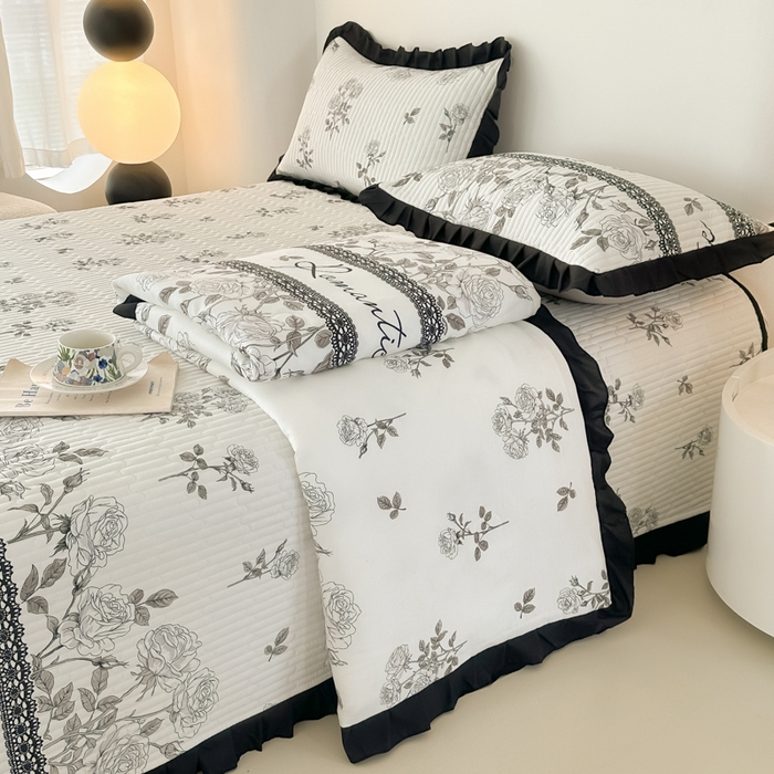 91家纺网 家纺一手货源 找家纺 同田家纺 2025新款A类水洗棉床盖夏被四件套 玫瑰花茶