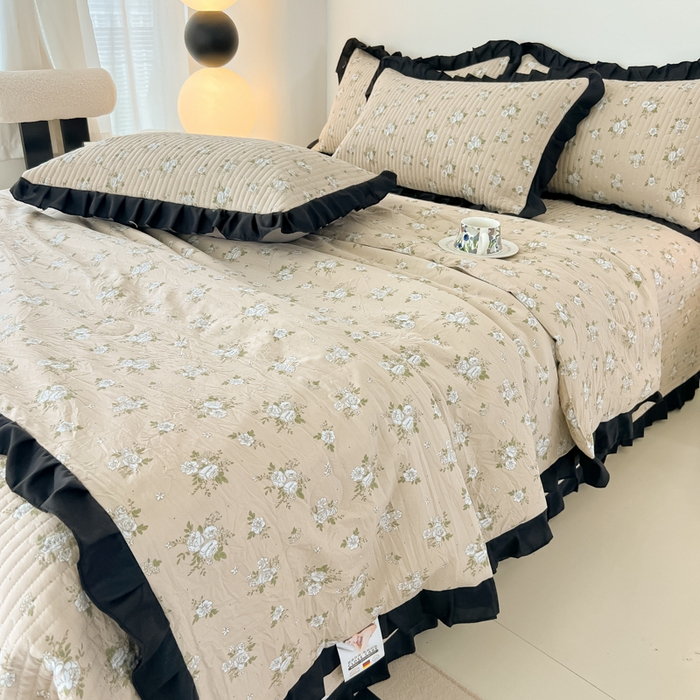 91家纺网 家纺一手货源 找家纺 同田家纺 2025新款A类水洗棉床盖夏被四件套 茉莉奶白