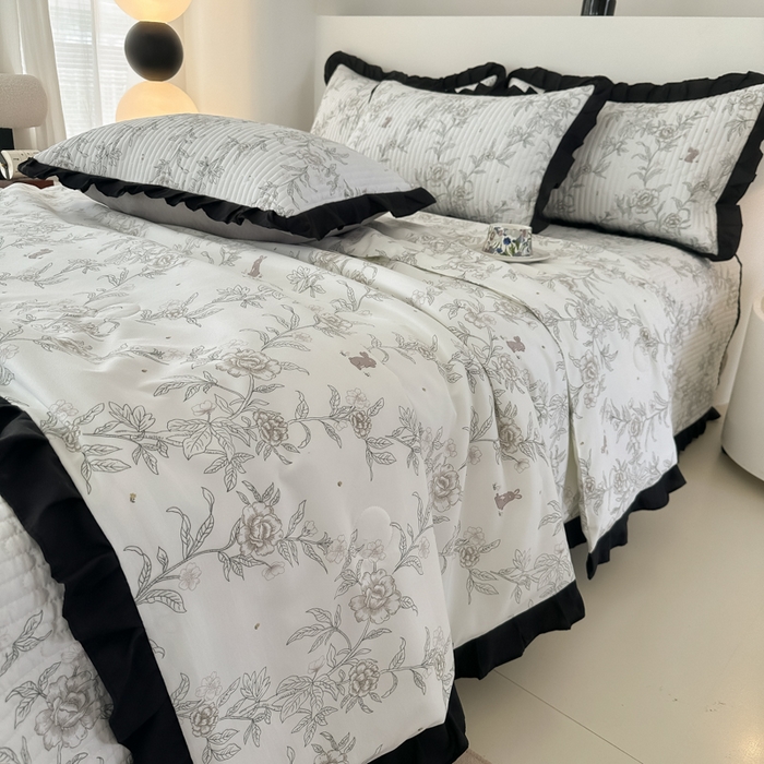 91家纺网 家纺一手货源 找家纺 同田家纺 2025新款A类水洗棉床盖夏被四件套 线条花