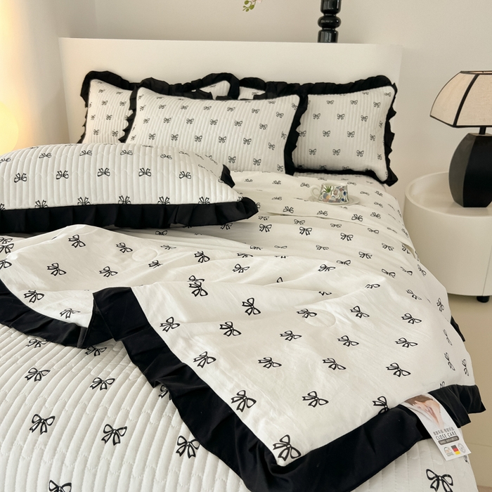 91家纺网 家纺一手货源 找家纺 同田家纺 2025新款A类水洗棉床盖夏被四件套 小蝴蝶结