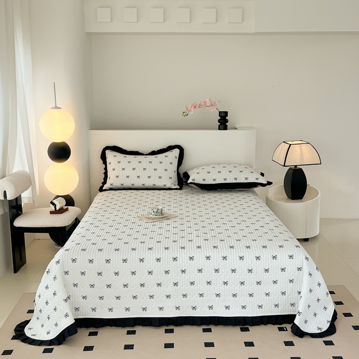 91家纺网 家纺一手货源 找家纺 同田家纺 2025新款A类水洗棉床盖夏被四件套 小蝴蝶结