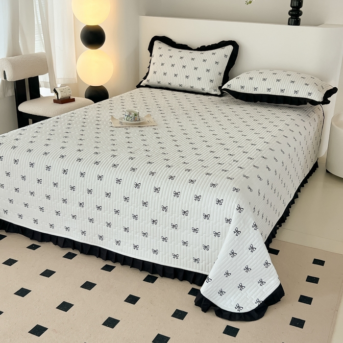 91家纺网 家纺一手货源 找家纺 同田家纺 2025新款A类水洗棉床盖夏被四件套 小蝴蝶结