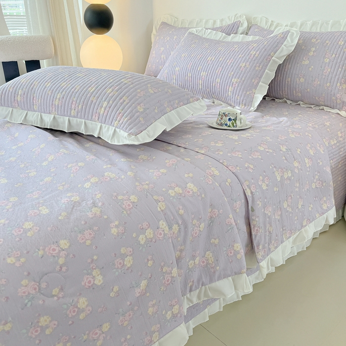 91家纺网 家纺一手货源 找家纺 同田家纺 2025新款A类水洗棉床盖夏被四件套 丁香紫