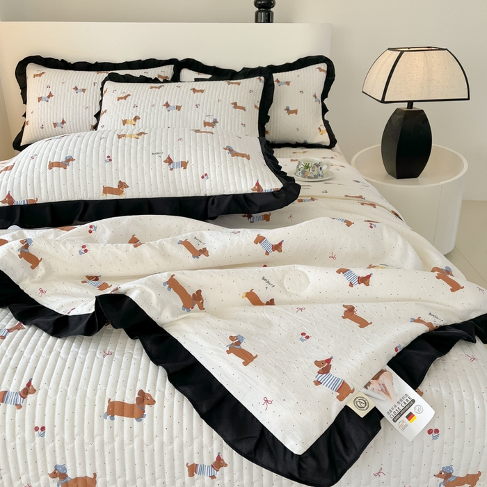 同田家纺 2025新款A类水洗棉床盖夏被四件套 腊肠小狗