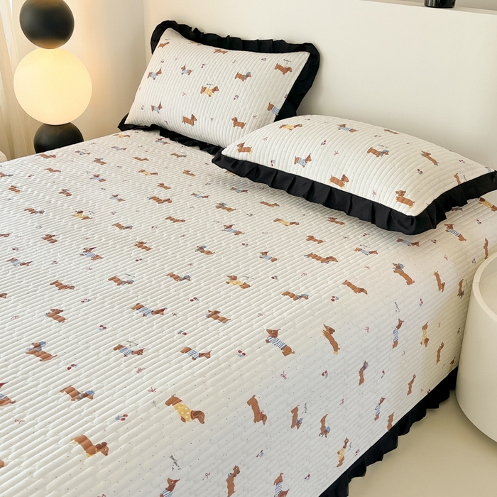 91家纺网 家纺一手货源 找家纺 同田家纺 2025新款A类水洗棉床盖夏被四件套 腊肠小狗