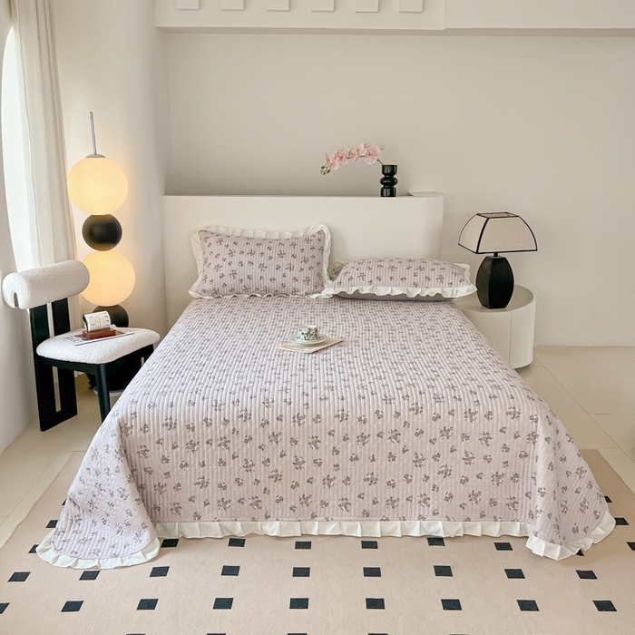 91家纺网 家纺一手货源 找家纺 同田家纺 2025新款A类水洗棉床盖夏被四件套 梦幻粉