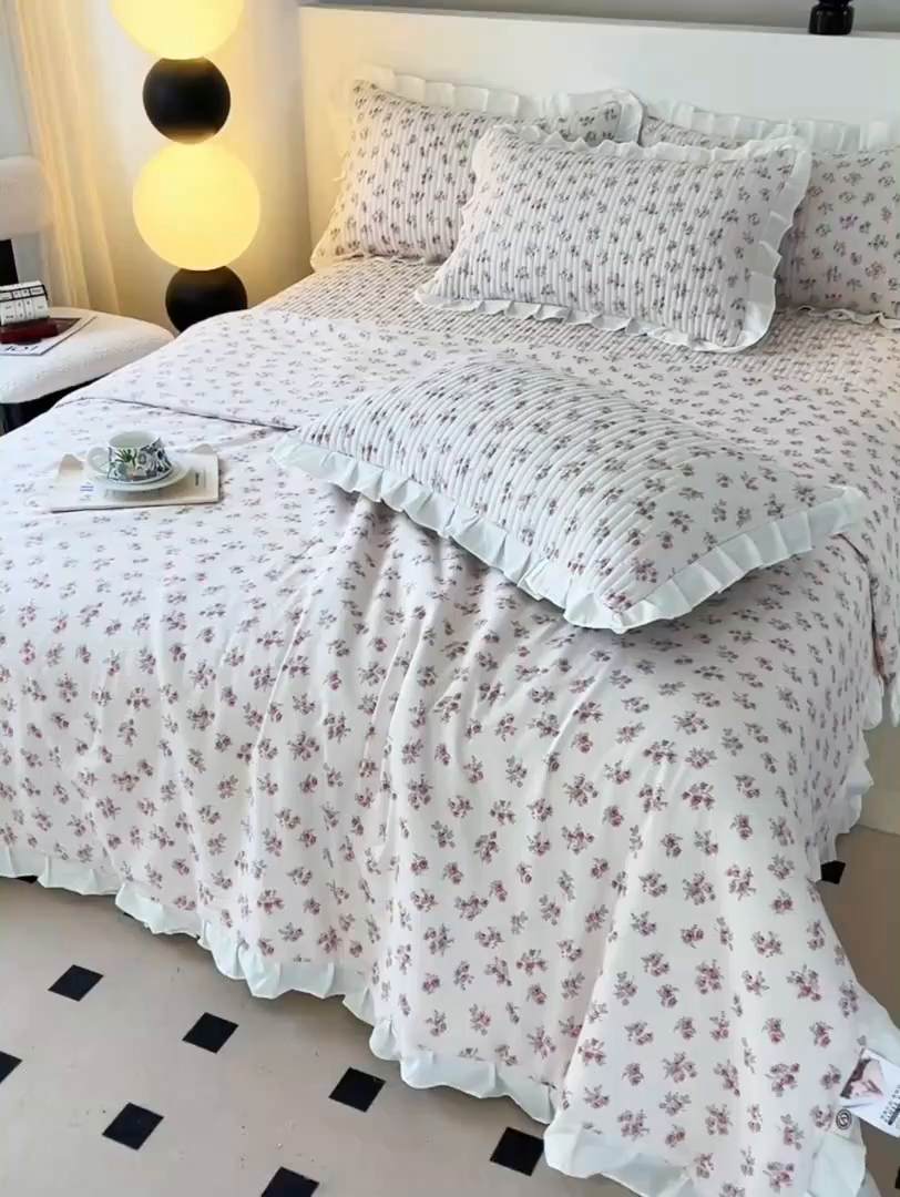 91家纺网 家纺一手货源 找家纺 同田家纺 2025新款A类水洗棉床盖夏被四件套 奶白