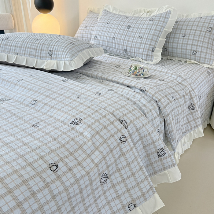 91家纺网 家纺一手货源 找家纺 同田家纺 2025新款A类水洗棉床盖夏被四件套 天空蓝