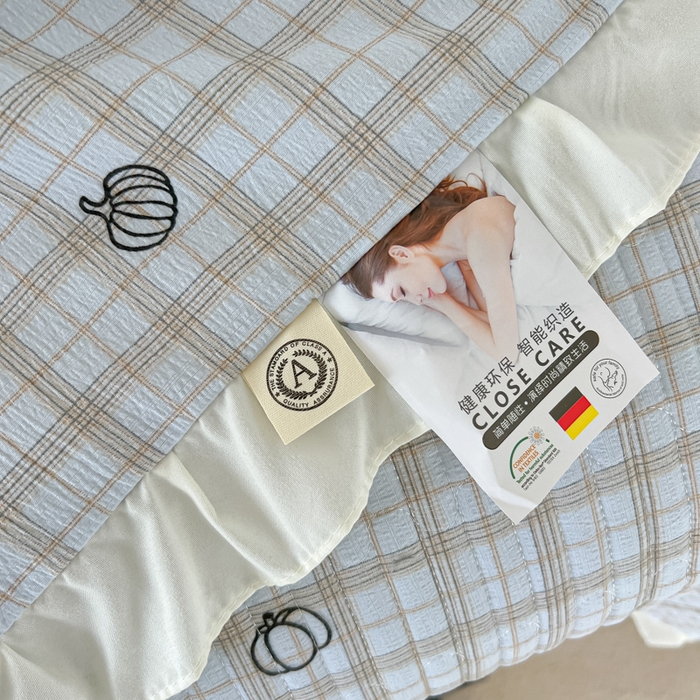 91家纺网 家纺一手货源 找家纺 同田家纺 2025新款A类水洗棉床盖夏被四件套 天空蓝