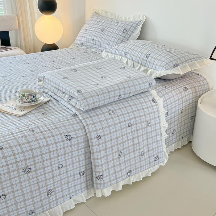 91家纺网 家纺一手货源 找家纺 同田家纺 2025新款A类水洗棉床盖夏被四件套 天空蓝