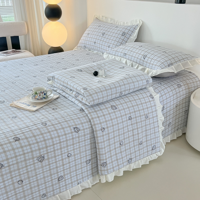 91家纺网 家纺一手货源 找家纺 同田家纺 2025新款A类水洗棉床盖夏被四件套 天空蓝