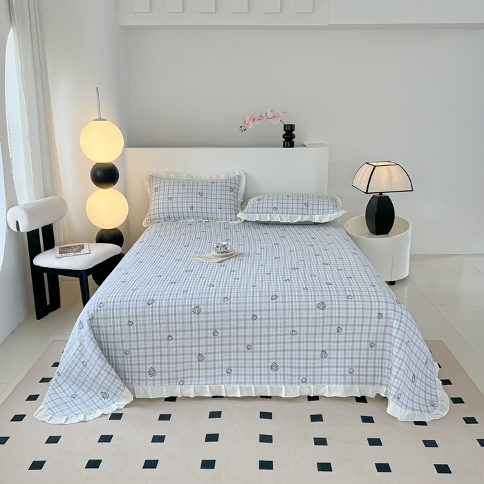 91家纺网 家纺一手货源 找家纺 同田家纺 2025新款A类水洗棉床盖夏被四件套 天空蓝