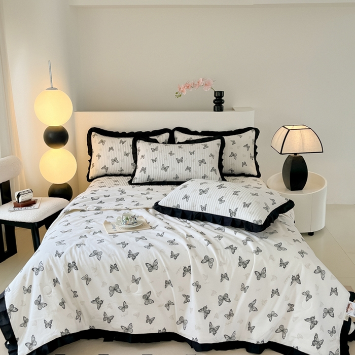 同田家纺 2025新款A类水洗棉床盖夏被四件套 黑蝴蝶