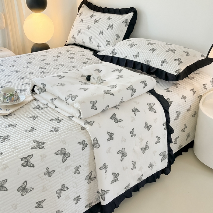 91家纺网 家纺一手货源 找家纺 同田家纺 2025新款A类水洗棉床盖夏被四件套 黑蝴蝶