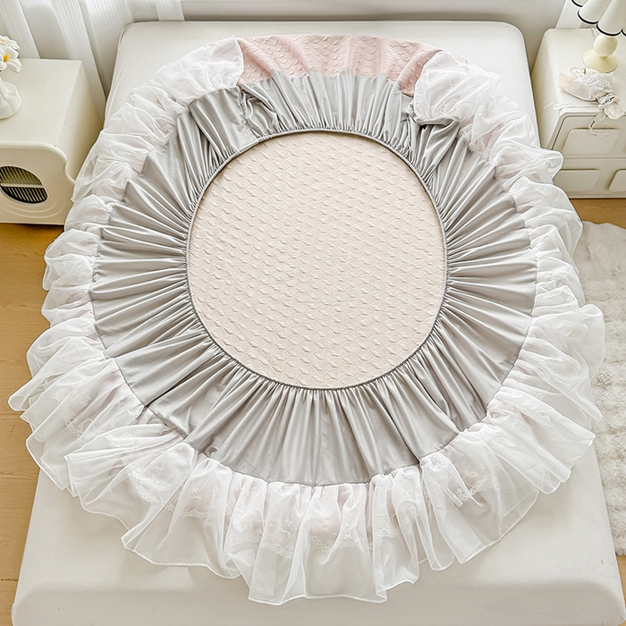 91家纺网 家纺一手货源 找家纺 （总）好漂靓家纺 2025新款真凉感冰丝PE中分子床裙床笠二合一凉席席子三件套-清叶