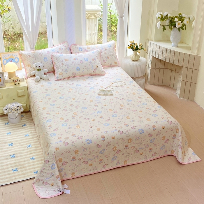 91家纺网 家纺一手货源 找家纺 （总）金丝兔 2025新款ins小清新亲肤斜纹纯棉四件套 印花全棉夹棉床盖四件套