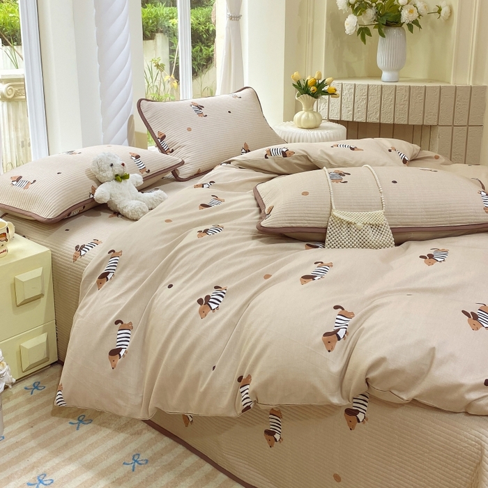 91家纺网 家纺一手货源 找家纺 （总）金丝兔 2025新款ins小清新亲肤斜纹纯棉四件套 印花全棉夹棉床盖四件套