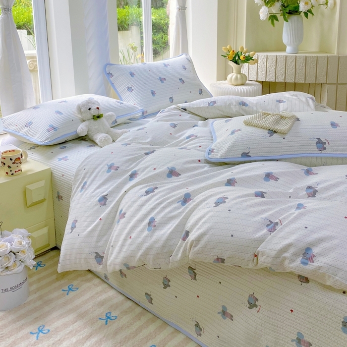 91家纺网 家纺一手货源 找家纺 （总）金丝兔 2025新款ins小清新亲肤斜纹纯棉四件套 印花全棉夹棉床盖四件套