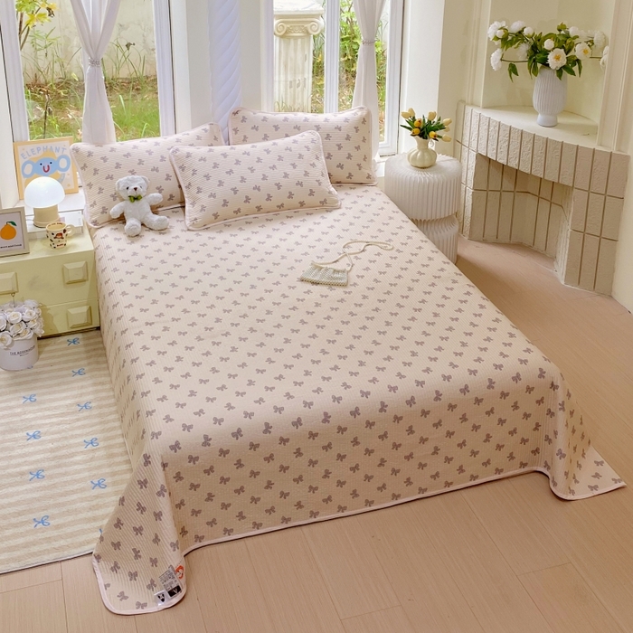 91家纺网 家纺一手货源 找家纺 金丝兔 2025新款ins小清新亲肤斜纹纯棉四件套 印花全棉夹棉床盖四件套 慕斯