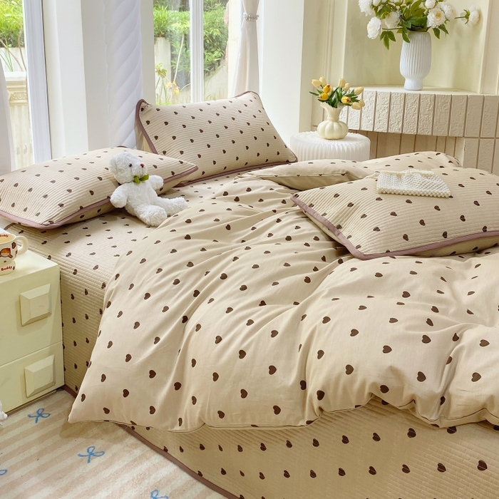 金丝兔 2025新款ins小清新亲肤斜纹纯棉四件套 印花全棉夹棉床盖四件套 心恋