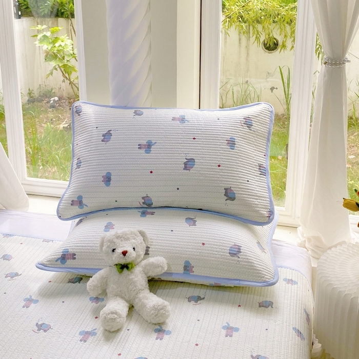 91家纺网 家纺一手货源 找家纺 金丝兔 2025新款ins小清新亲肤斜纹纯棉四件套 印花全棉夹棉床盖四件套 波点大象