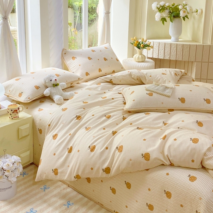 91家纺网 家纺一手货源 找家纺 （总）金丝兔 2025新款ins小清新亲肤斜纹纯棉四件套 印花全棉夹棉床盖四件套